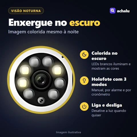 Visão noturna colorida com LEDs brancos e holofote com 3 modos