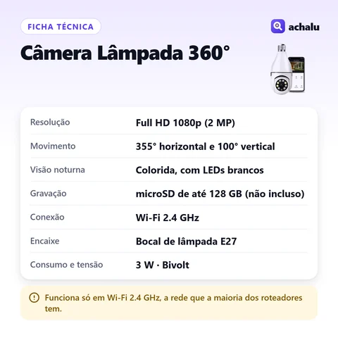 Ficha técnica da Câmera Lâmpada 360°