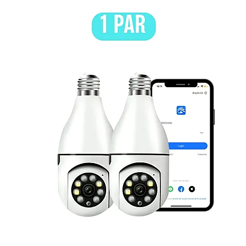 Câmera Lâmpada 360° Wi-Fi Full HD: kit 2 câmeras