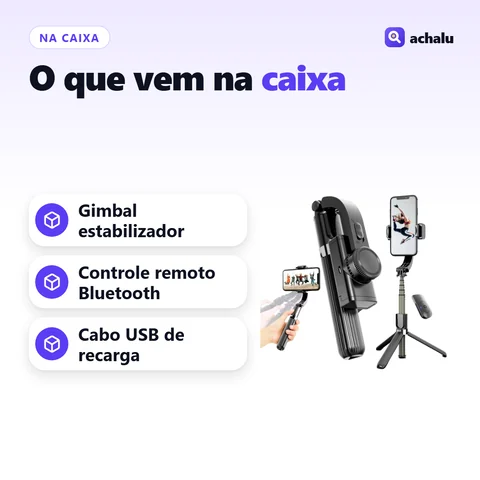 O que vem na caixa: Gimbal Estabilizador de Celular L08