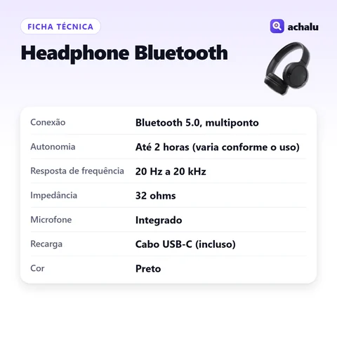 Ficha técnica: Headphone Bluetooth Dobrável com Microfone