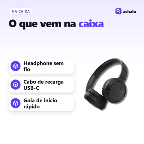 O que vem na caixa: Headphone Bluetooth Dobrável com Microfone