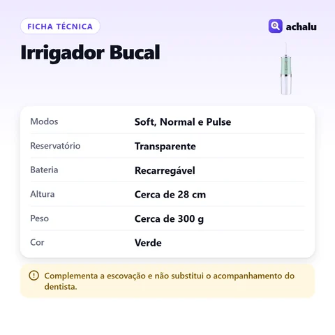 Ficha técnica: Irrigador Bucal Portátil Recarregável