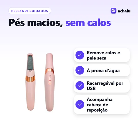Lixa de Pé Elétrica Recarregável: Remove calos e pele seca; À prova d'água; Recarregável por USB; Acompanha cabeça de reposição