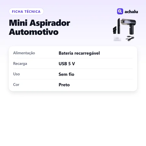 Ficha técnica: Mini Aspirador Automotivo Portátil Sem Fio